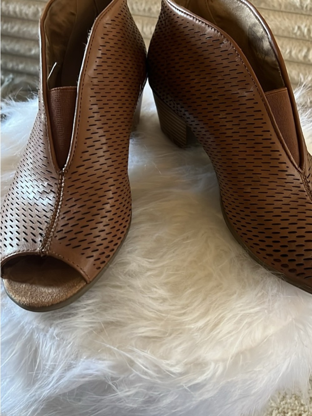 Earth Origins Tan Perforated Peep-Toe Ankle Booties
